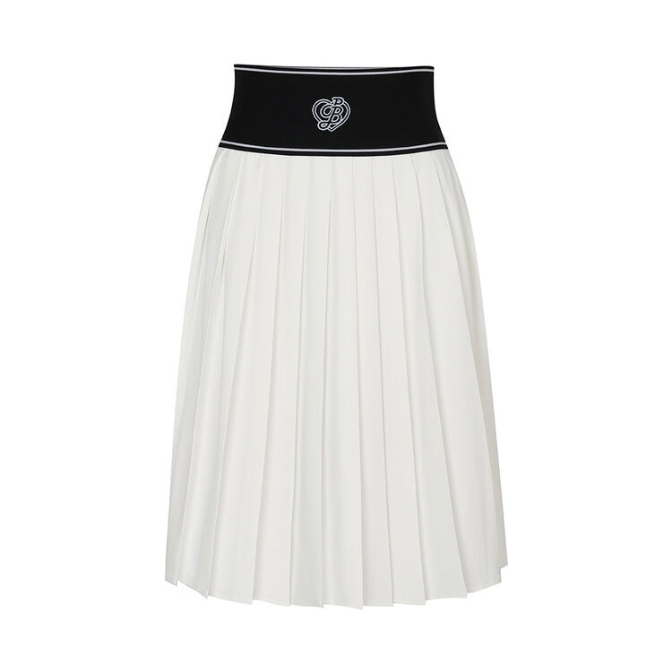 White Wide Banding Midi Skirt W/inner Pants